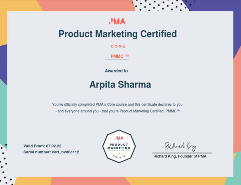 Product Marketing Alliance Core Certification certificate
